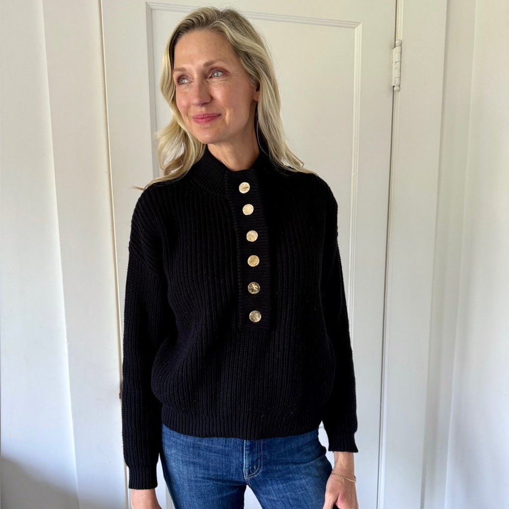 Sezane Black Button up Sweater